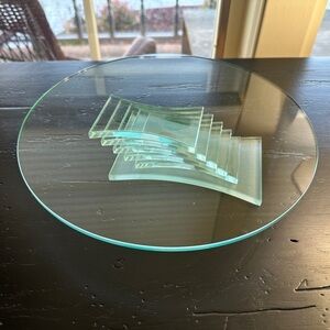 PARTYLITE, RETIRED, 3-WICK GLASS CANDLE HOLDER WITH GLASS STEP PEDESTAL.